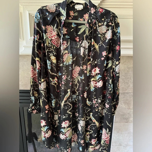 H&M by GP & J Baker Black floral bird print Tunic Shift Dress Size 2 Button Down - Picture 4 of 13